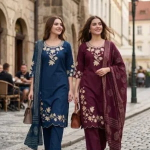 Red Paisley Printed V-Neck Kurta