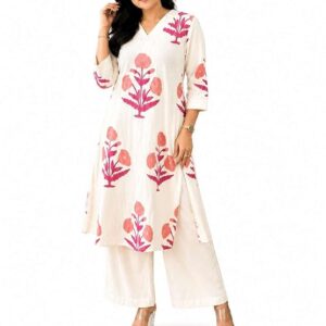 OG Craft HUB Women's Cotton Printed Straight Kurti with Palazzo